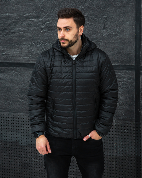 Мужская стильная демисезонная куртка короткая утепленная BD0038 размер S, цвет черный