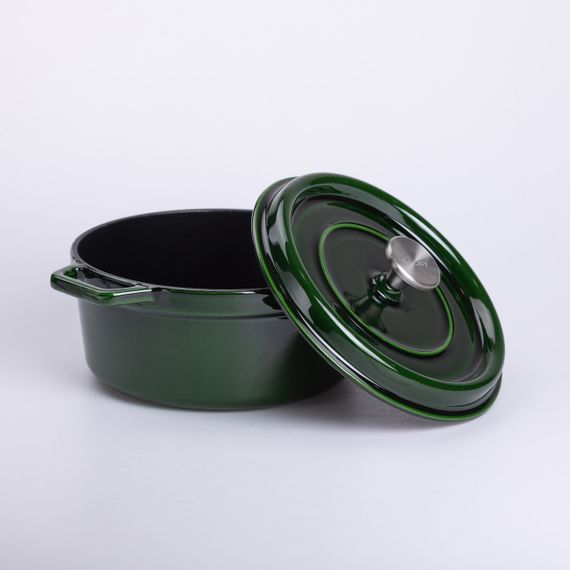 Каструля чавунна емальована 3,5 л з кришкою Ø24 см Зелена | Зображення 2