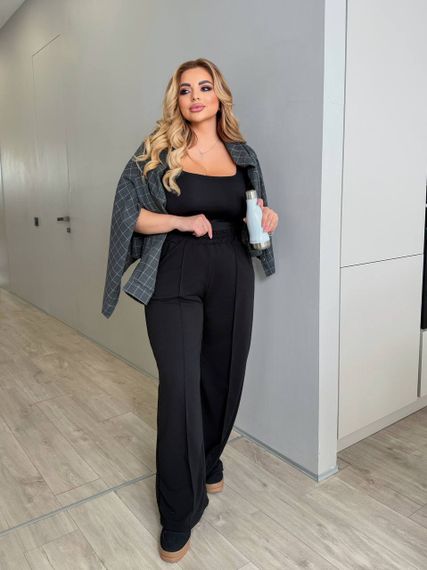 Женские трикотажные штаны палаццо со стрелками BR1727 цвет черный, размер 48/50 | Зображення 1