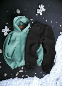 Женский теплый спортивный костюм на флисе DA2455 размер 3XL цвет мятно-черный