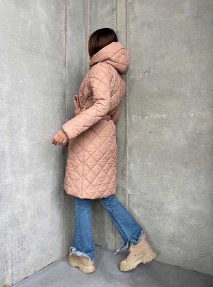 Женская длинная теплая куртка-пальто стеганая силикон 200, NA1044 цвет мокко, размер 46/48 | Зображення 2