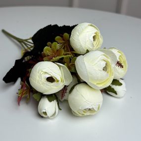 Букет Ранункулюсов искусственный, 30 см, 5 стеблей, 8 цветков/микс (2 букета в уп.). Цвет: белый SN-37