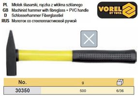 Молоток слесарный Польша ручка стеклопластик TUV/GS 500г VOREL-30350