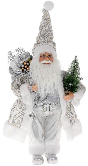 Інтерєрна новорічна фігурка Santa з ялинкою 45см білий із сріблястим