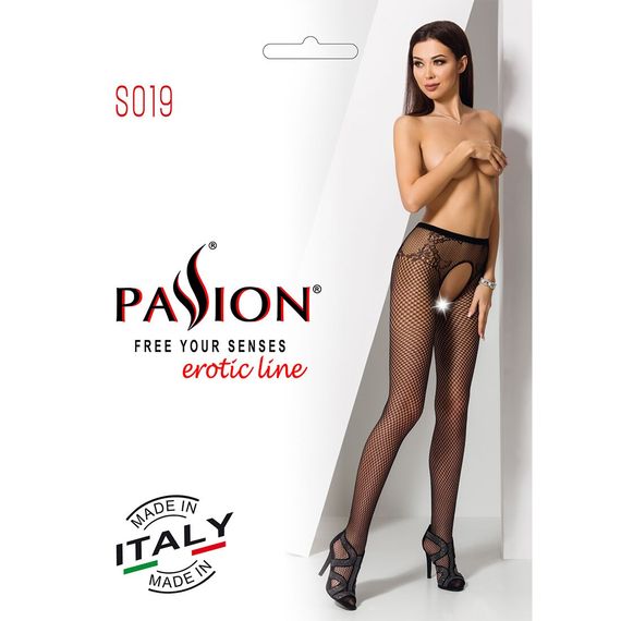 Сітчасті колготки-бодістокінги Passion S019 One Size, Black, імітація трусиків, відкритий доступ | Зображення 6