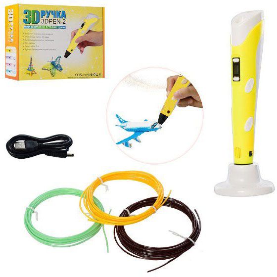3D ручка Smart 3D Pen 2 c LCD дисплеем,  Детская электро ручка для фигурок из пластика. Цвет: желтый | Зображення 4