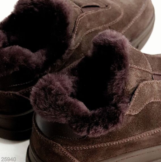 Стильные низкие шоколадные зимние ботинки натуральная замша | Зображення 7