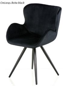 Мягкое кресло Reita black, черный бархат на черных металлических ногах