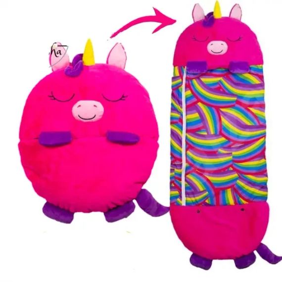 Белый единорог Детский спальный мешок на молнии 3 в 1 игрушка подушка спальник и встроенная подушка | Зображення 3