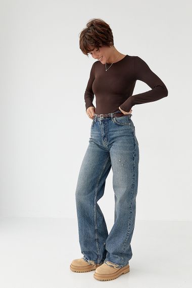 Еластичне однотонне боді - коричневий цвет, L (є розміри) | Зображення 2