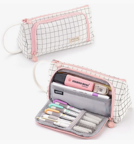 Великий пенал шкільний білий у клітку