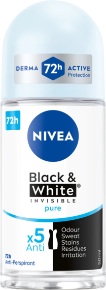 NIVEA Black & White Invisible Роликовий антиперспірант, 72 години, Pure  50 мл