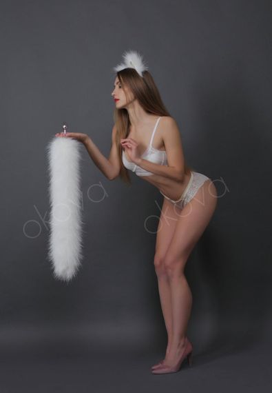 Анальний хутряний хвіст без пробки, Білий, OKOVA 60 см. Sex Aura | Зображення 6