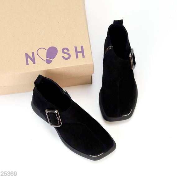 Дизайнерские черные туфли натуральная замша квадратный носок | Зображення 1