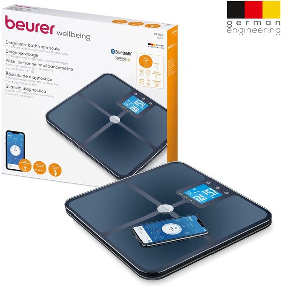 Ваги підлогові Beurer, 180кг, підкл. до смартфону, сенс. керув., аналіз тіла, 4хААА в комплекті, скло, чорний (BF_950_BLACK) | Зображення 5