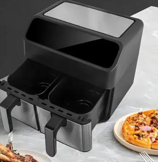 Аэрофритюрница Domotec MS-3226 air fryer 2 отсека общий объем 13 литров с дисплеем 4800 Вт Черный | Зображення 4