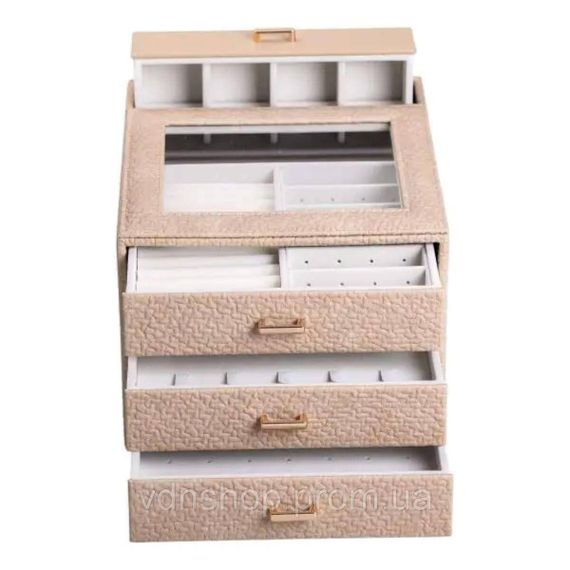 Шкатулка для украшений из эко кожи 3 яруса органайзер для ювелирных изделий HP-5-16CR | Зображення 2