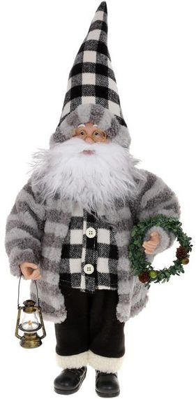 Интерьерная новогодняя фигурка Santa с фонарем 45см в сером