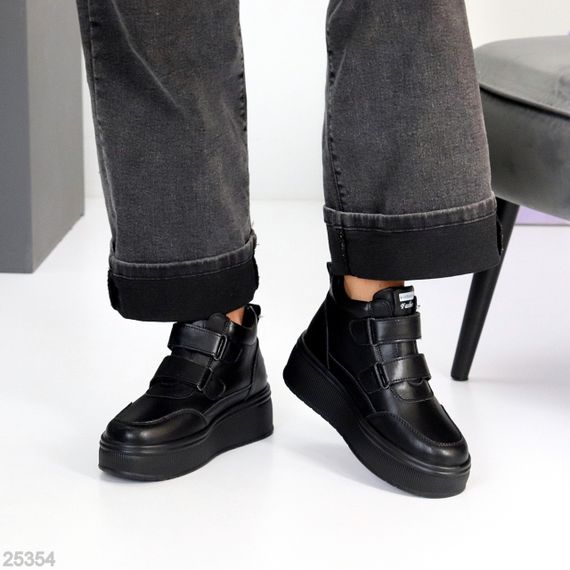 Спортивні чорні зимові черевики натуральна шкіра на липучках | Зображення 4