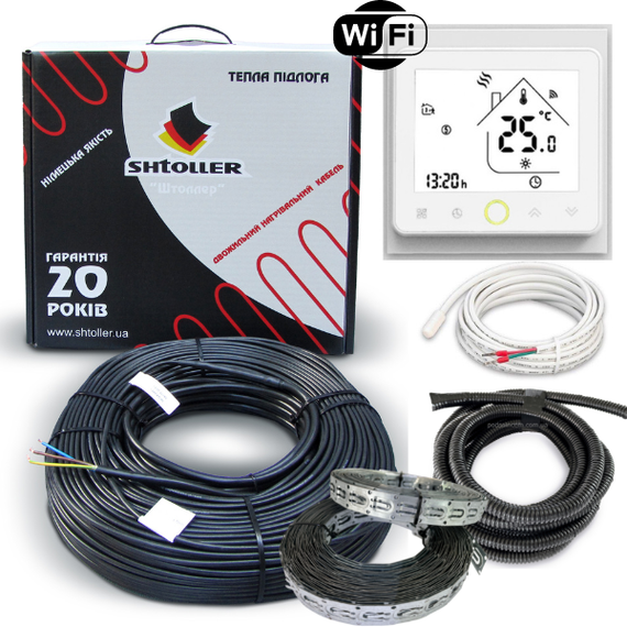 Комплект теплый пол Shtoller Ecotherm + термостат программированный Wi-Fi. Нагревательный кабель универсальный