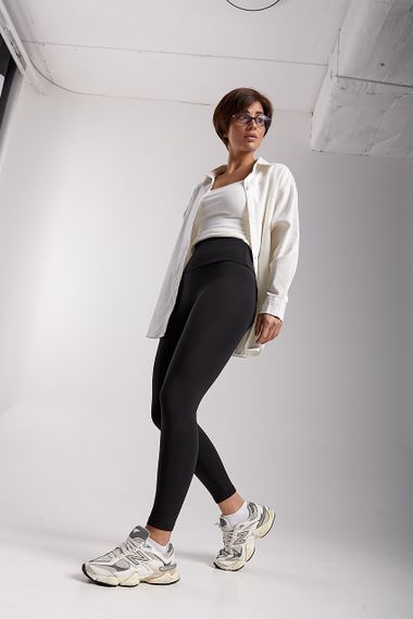 Утеплені жіночі лосини з утягуючим поясом - чорний цвет, L (є розміри) | Зображення 2