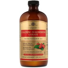 Микроэлемент Кальций Solgar Calcium Magnesium Citrate with Vitamin D3 Liquid 16 fl oz 473 ml Natural Strawberry Flavor