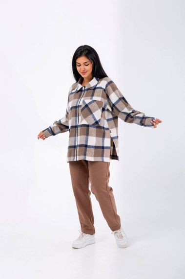 Женский теплый костюм рубашка и штаны NB23031 цвет мокко, размер 50/54 | Зображення 1