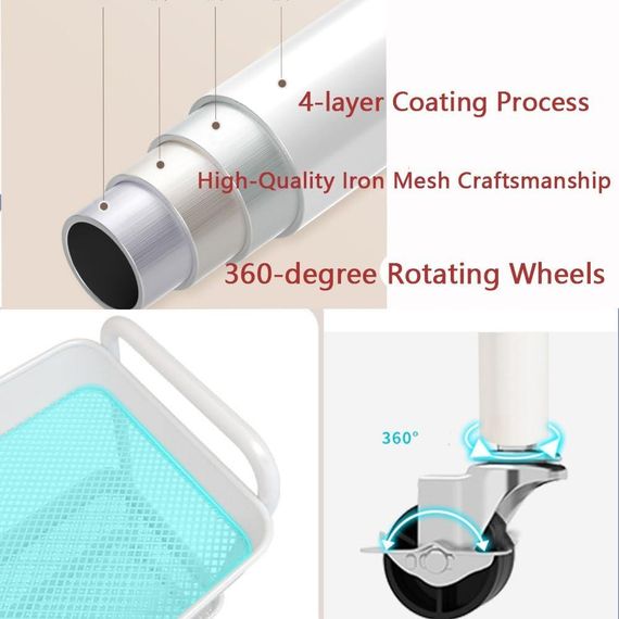 Органайзер на колесах 4-ярусний, етажерка металева складна підлогова, полиця для зберігання для кухні, ванної, мобільний стелаж | Зображення 5