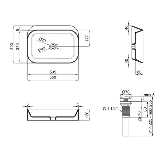 Комплект Qtap Scorpio: Раковина накладна прямокутна 550х390х120 мм Matt Black + Донний клапан PU03 | Зображення 1