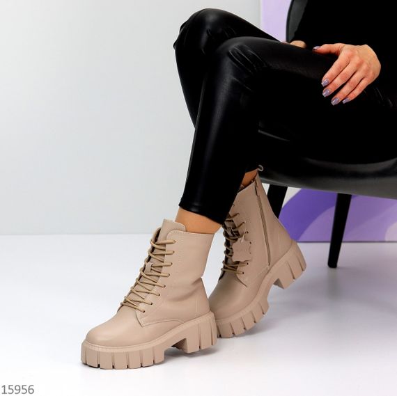Круті зимові бежеві шкіряні черевики берці супер ціна | Зображення 2