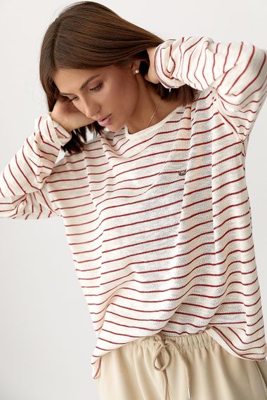 Легкий в'язаний джемпер у смужку - червоний цвет, ONE SIZE (є розміри) | Зображення 4