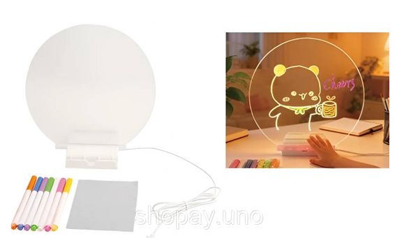 Круглий світильник-нічник WordPad AND 5502 15 см від USB • LED-дошка для нотаток AND 5502 з маркером для дому, офісу та декору | Зображення 5