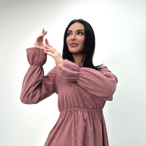 Женское модное вельветовое платье с завышенной талией GF08574 цвет пудровый, размер 50/52 | Зображення 3