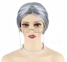 Перука для образу бабусі LeMarnia – сива перука з пучком гулькою, для Хелловіну, косплею, вечірок, вистави