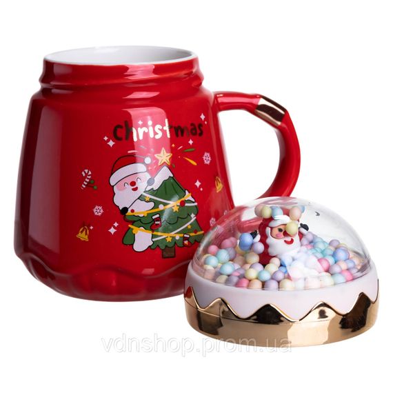 Чашка порцелянова з кришкою Christmas 400 (мл) Червона Yiwu FM-CS-41D | Зображення 2