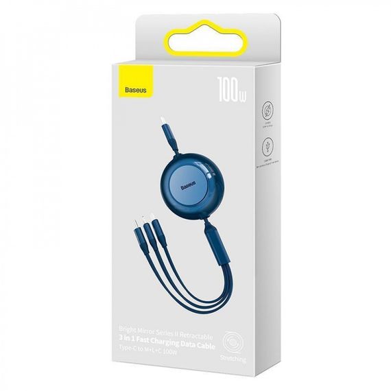Кабель Baseus Bright Mirror 2 Series 3-in-1 (Micro USB+Lightning+Type-C) 100W (1.1m) blue | Зображення 1