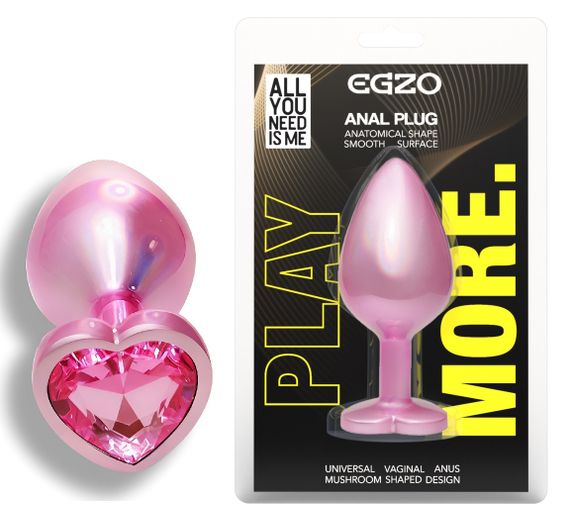 Анальная пробка с кристаллом EGZO - Pink Perl Heart Plug Pink, size S Sex Aura