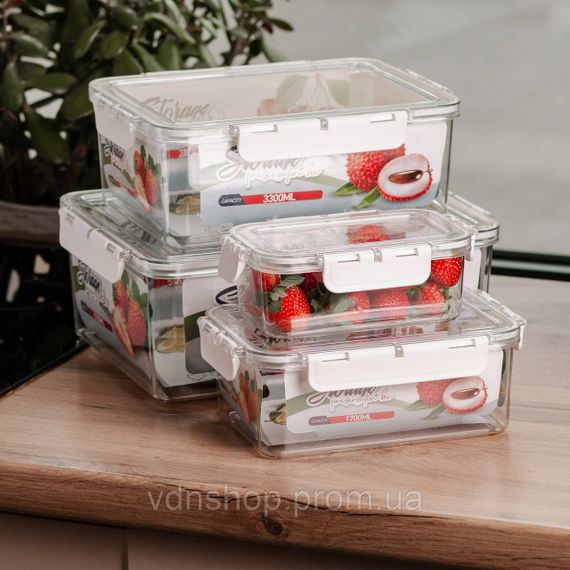 Набор контейнеров для еды 0.7/1.7/3.3/5.7 л 4 шт с крышками на защелках HP-27-5 | Зображення 1