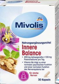 Капсулы Mivolis экстракт Ашваганды+Пассифлора+В5+В6 для укрепления нервной системы, энергии, памяти, Германия