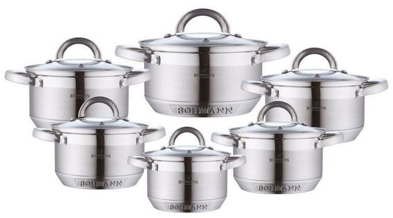 Набор кастрюль Bohmann BH-0717, 12 предметов нержавеющая сталь, для индукции