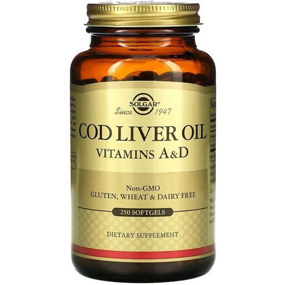 Жир із печінки тріски Solgar Cod Liver Oil Vitamin A & D 250 Softgels