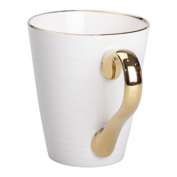 Кружка фарфоровая с золотым ободком и позолоченной ручкой 320 (мл) Белая RX-N240624W | Зображення 1