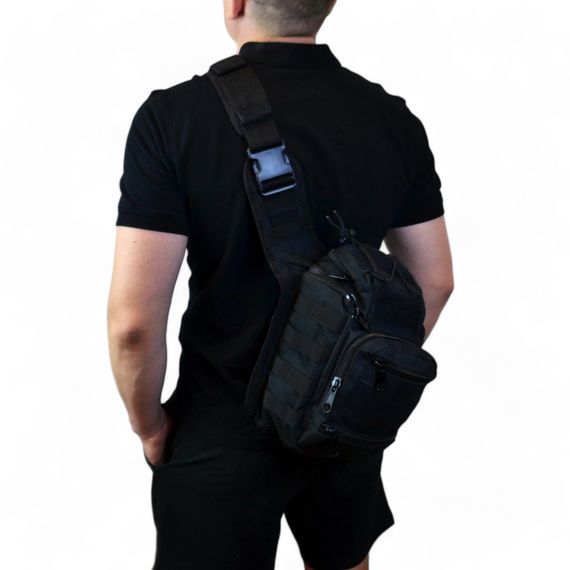 Тактична сумка чорна через плече військова велика нагрудна сумка ЗСУ однолямкова сумка універсальна армійська | Зображення 3