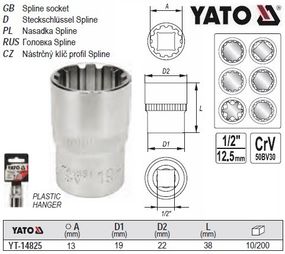 Головка торцевая Spline 1/2" M13х38 мм Польша YATO YT-14825