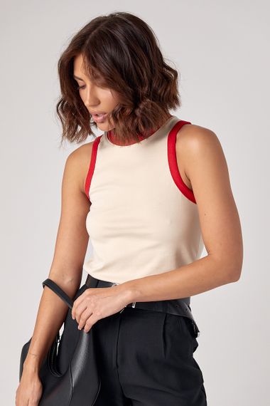 Женская майка с контрастной окантовкой - бежевый цвет, L (есть размеры) | Зображення 4