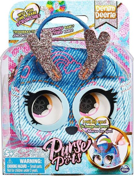 Мини-сумочка-питомец Олененок с функцией закатывания глаз Purse Pets Micros Denim Deerie Stylish Small Purse