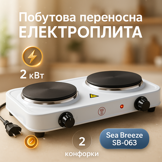 Настольная мощная электрическая плита на 2 конфорки Sea, Бытовая плита для приготовления UF-10