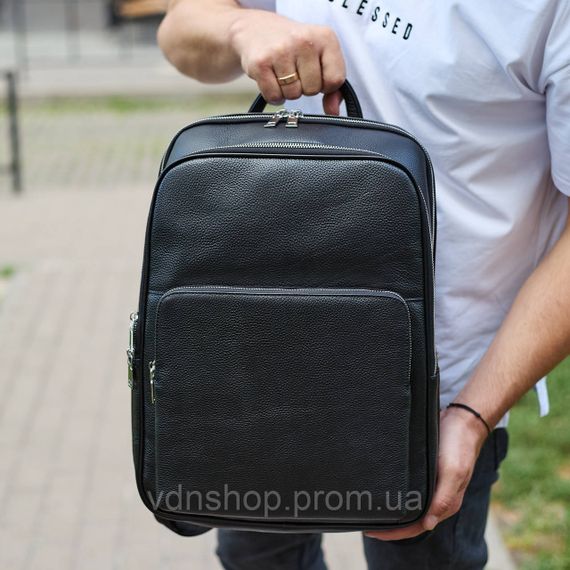 Классический мужской рюкзак из кожи 42х30х16, практичный аксессуар для ноутбука и документов, черный | Зображення 5