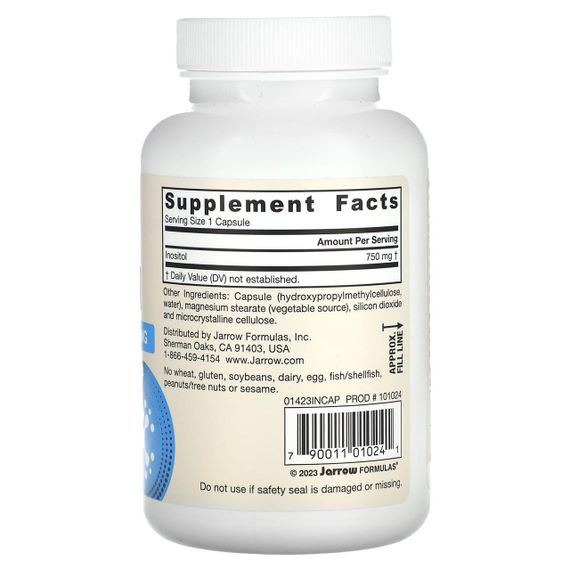 Інозітол, Inositol, Jarrow Formulas, 750 мг, 100 капсул | Зображення 1