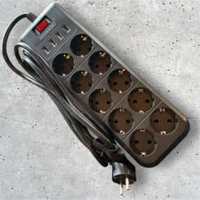 Мережевий фільтр-подовжувач Techuoso на 10 розеток + 4USB 2 m Black